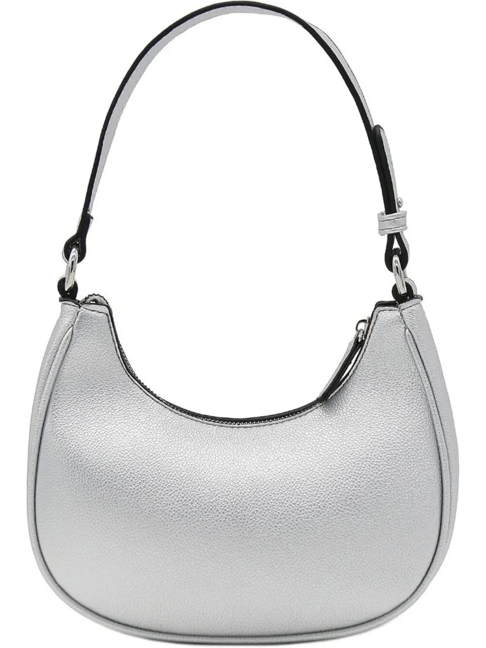 Women Silver Small Crescent For Trendy Underarm Purse Zipper Shoulder Bag